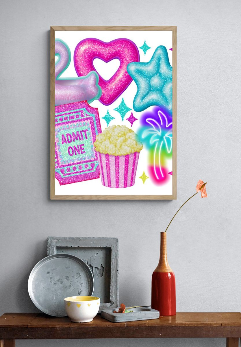 Neon Party Icons Illustration Poster. — room view 3