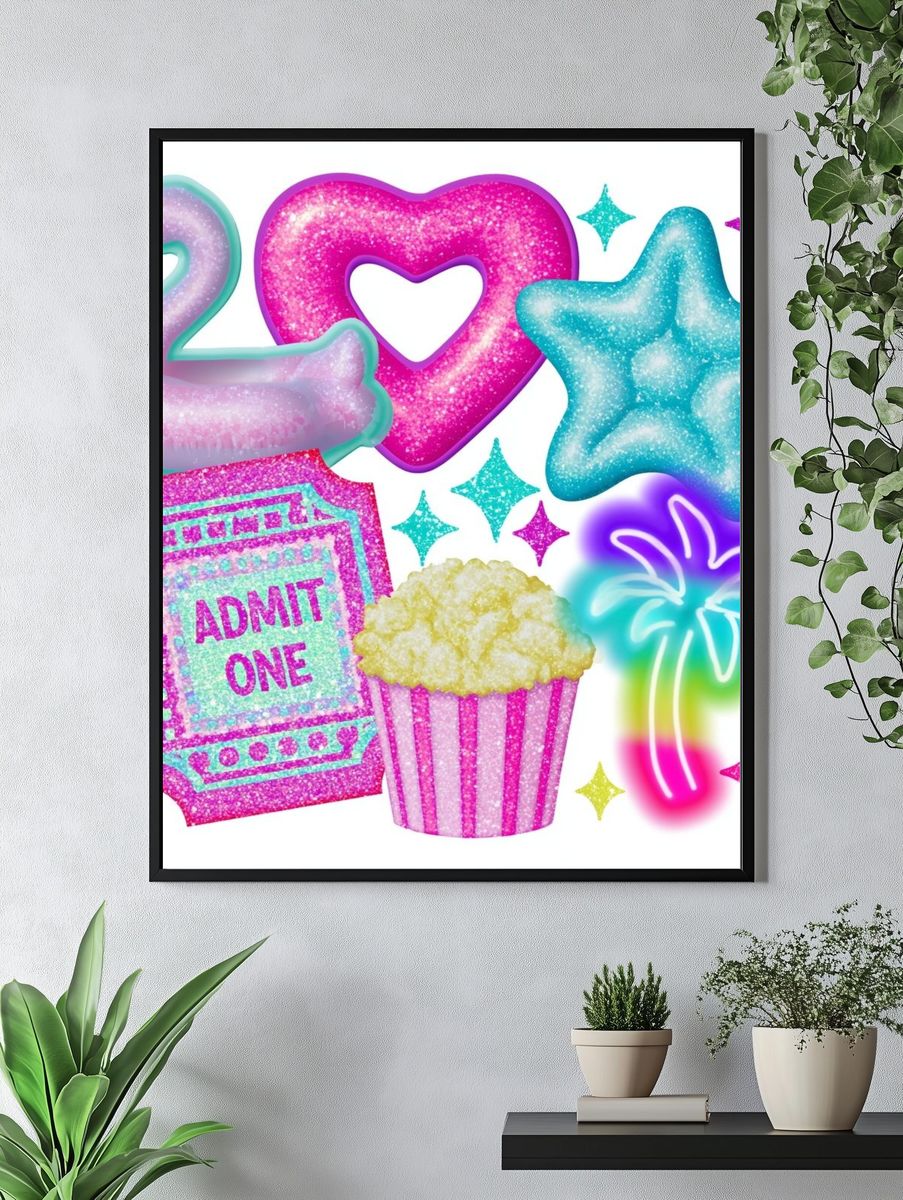 Neon Party Icons Illustration Poster. — room view 4