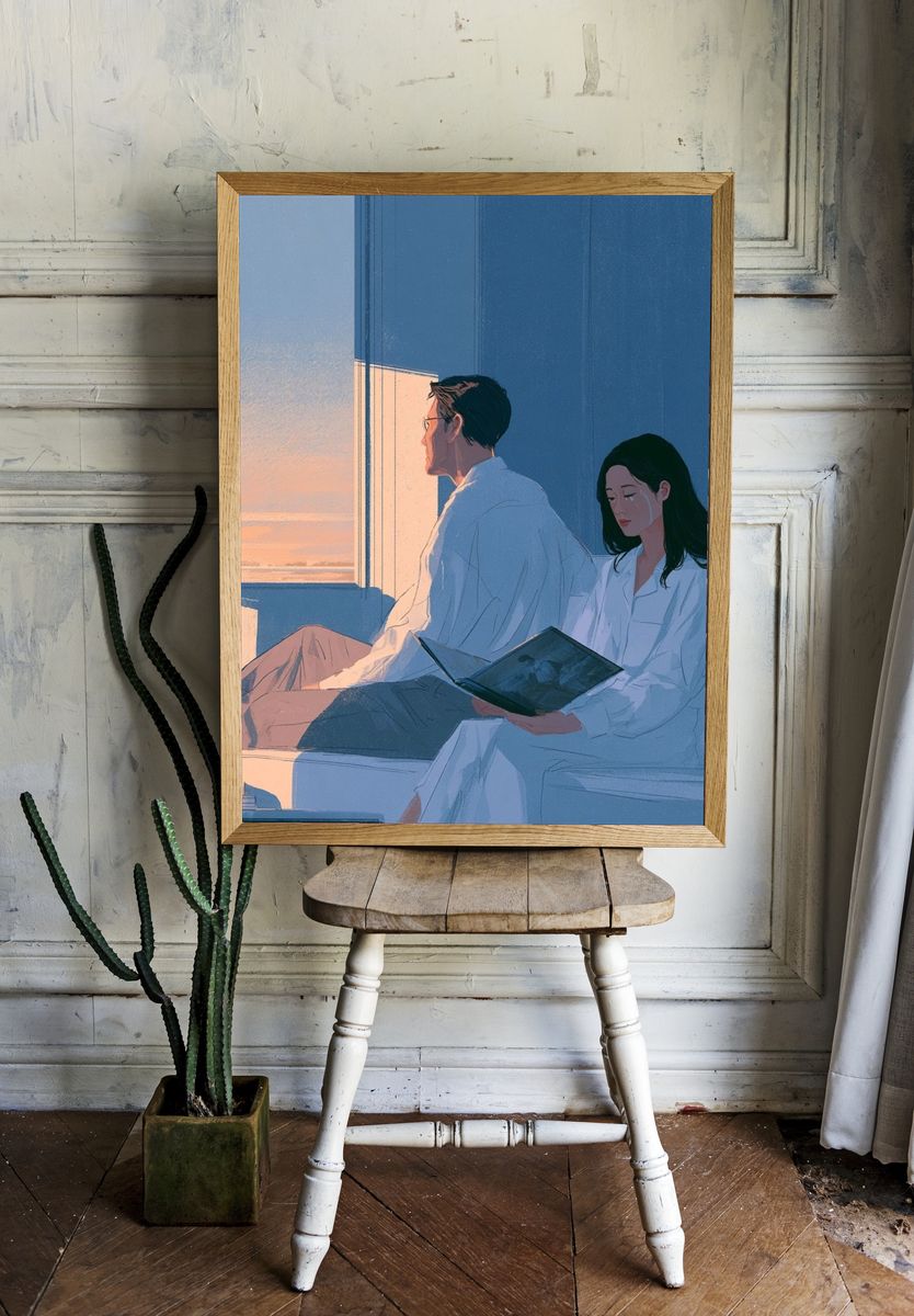 Sunlit Bedroom Reading Scene Poster. — room view 1