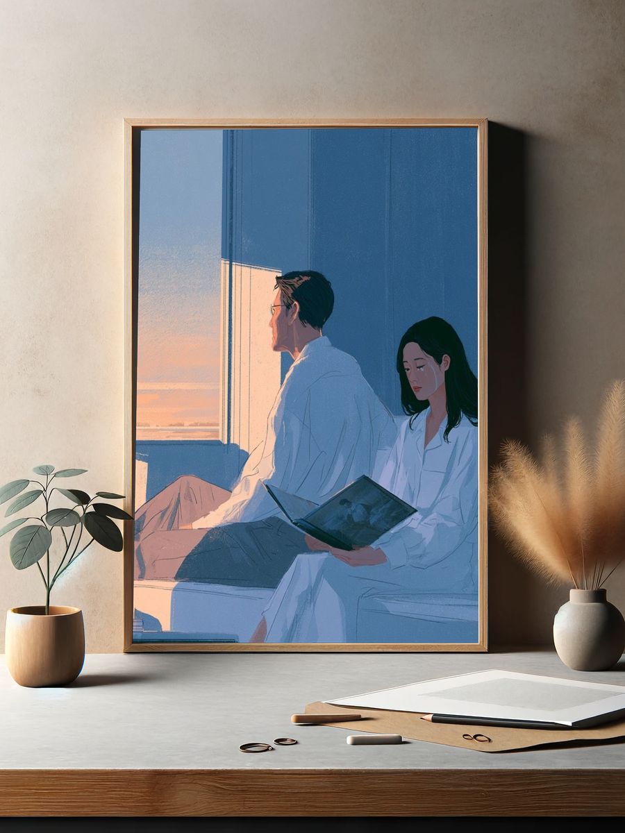 Sunlit Bedroom Reading Scene Poster. — room view 2