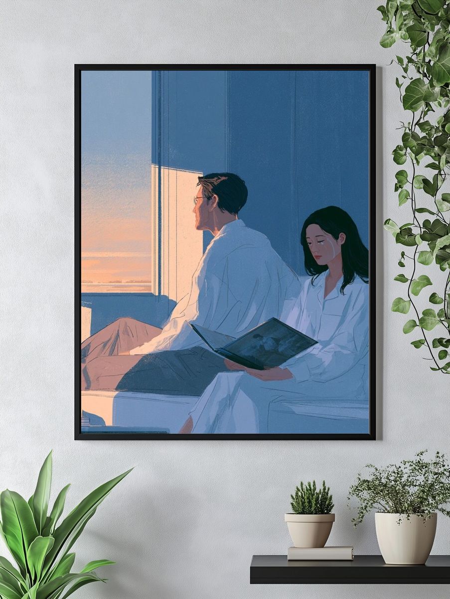 Sunlit Bedroom Reading Scene Poster. — room view 4