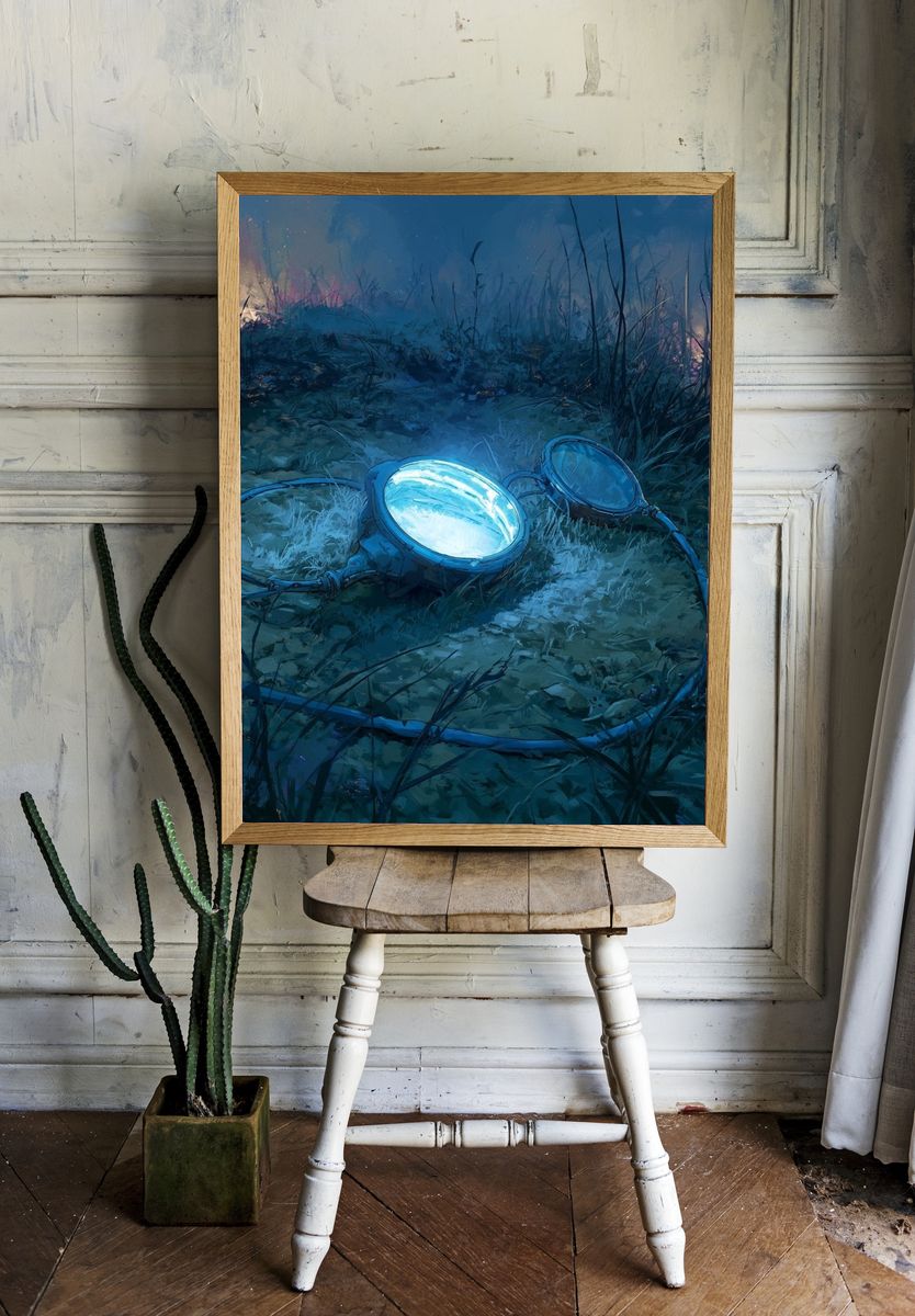 Glowing Goggles in the Grass Illustration Poster. — room view 1