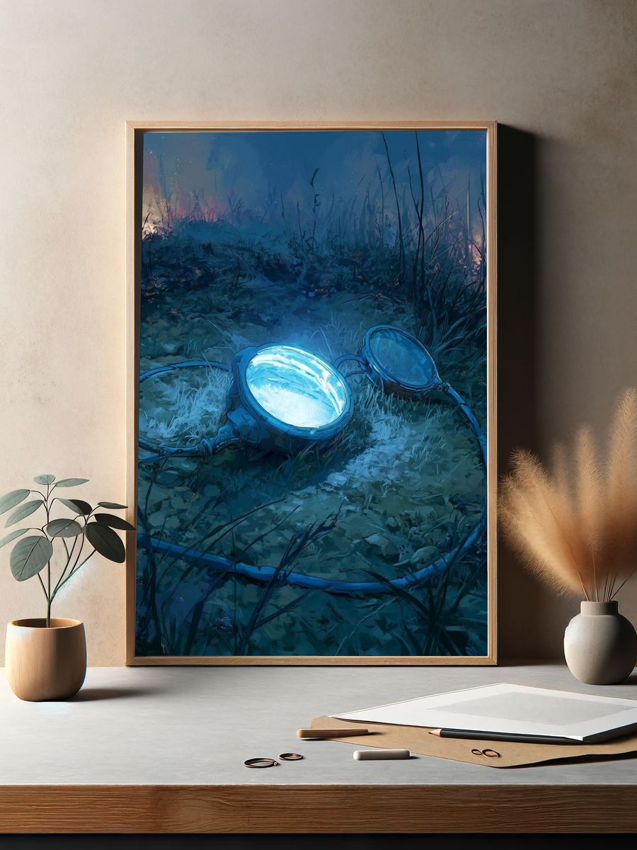 Glowing Goggles in the Grass Illustration Poster. — room view 2