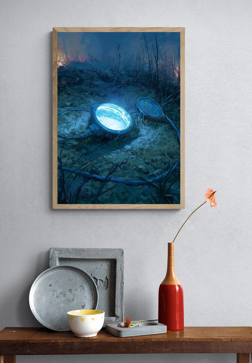 Glowing Goggles in the Grass Illustration Poster. — room view 3