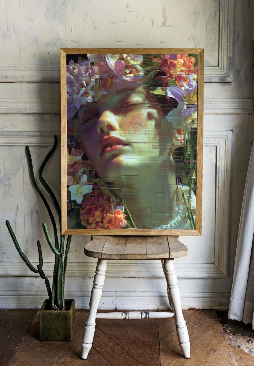 Floral Portrait Digital Art Print. — room view 1