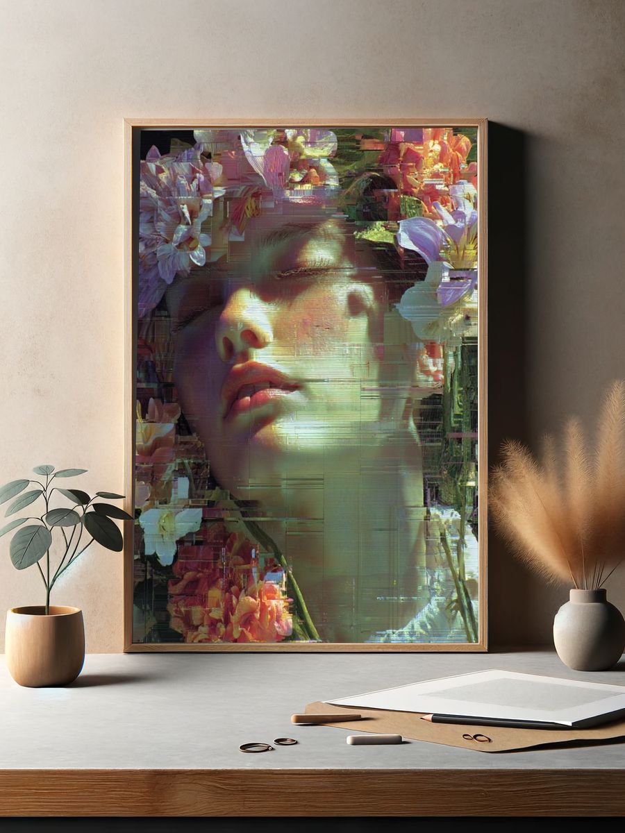 Floral Portrait Digital Art Print. — room view 2