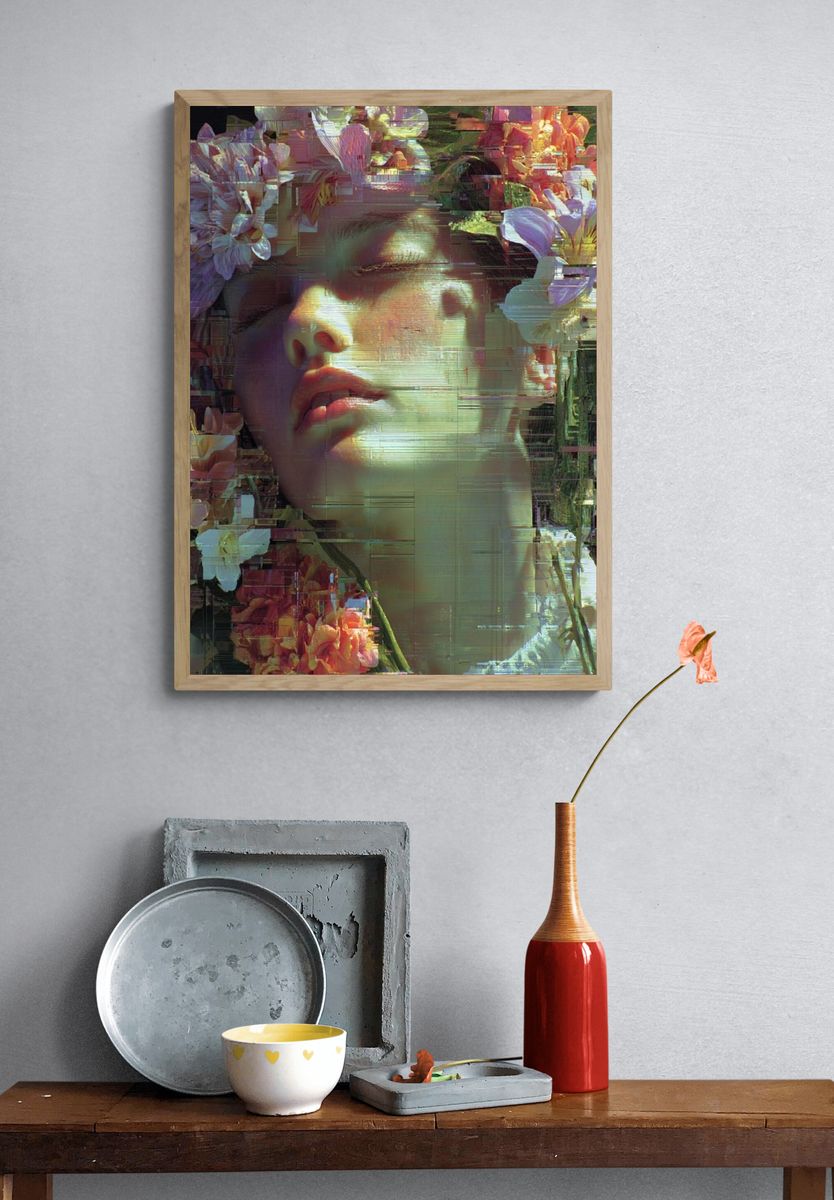 Floral Portrait Digital Art Print. — room view 3