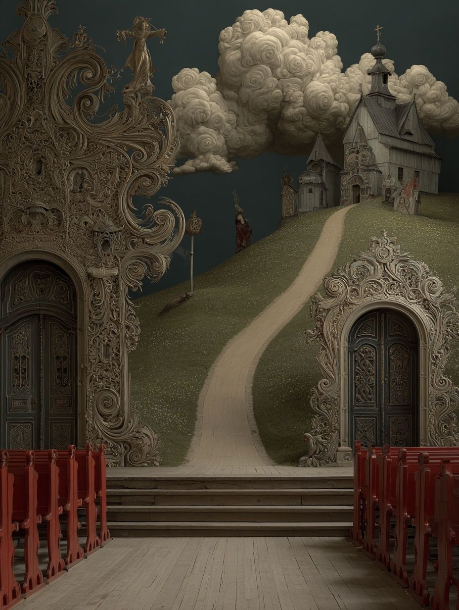 Surreal Chapel Path Print. poster detail