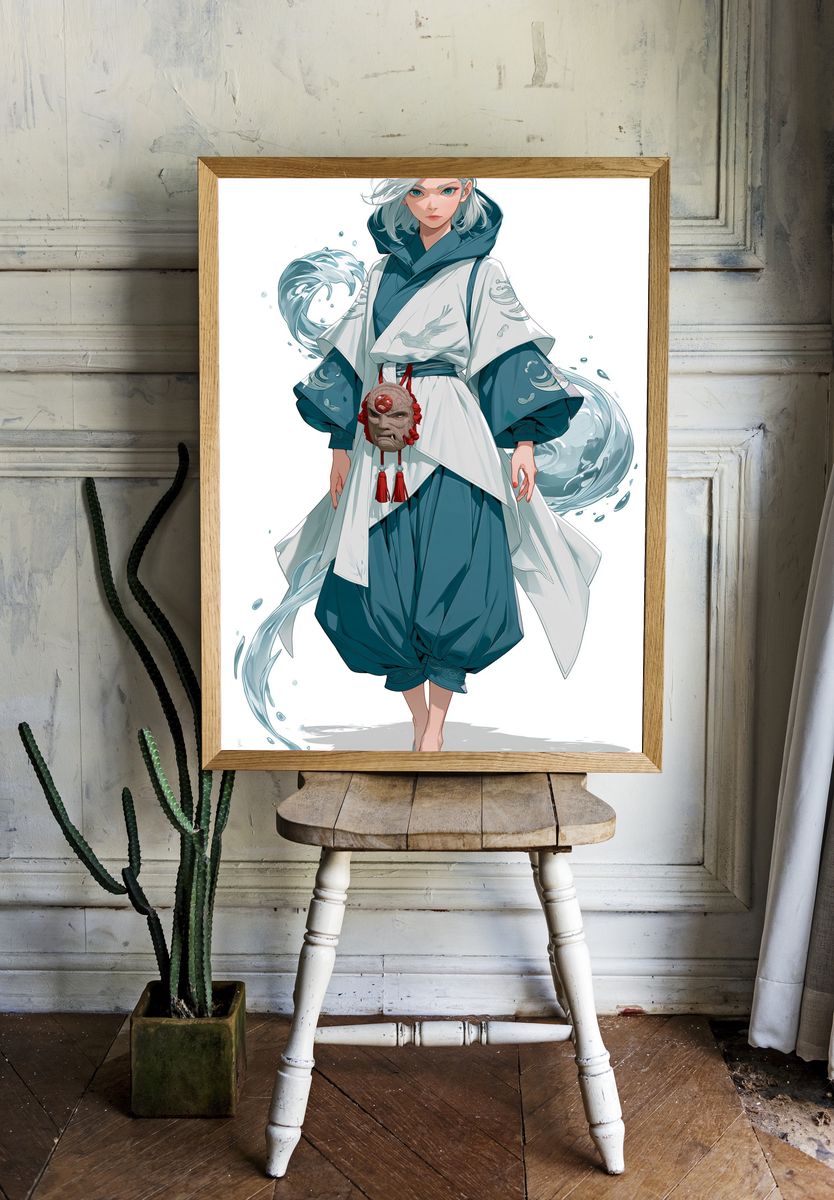Water Spirit Warrior Illustration Poster. room preview