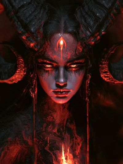 Demonic Horned Portrait Print.
