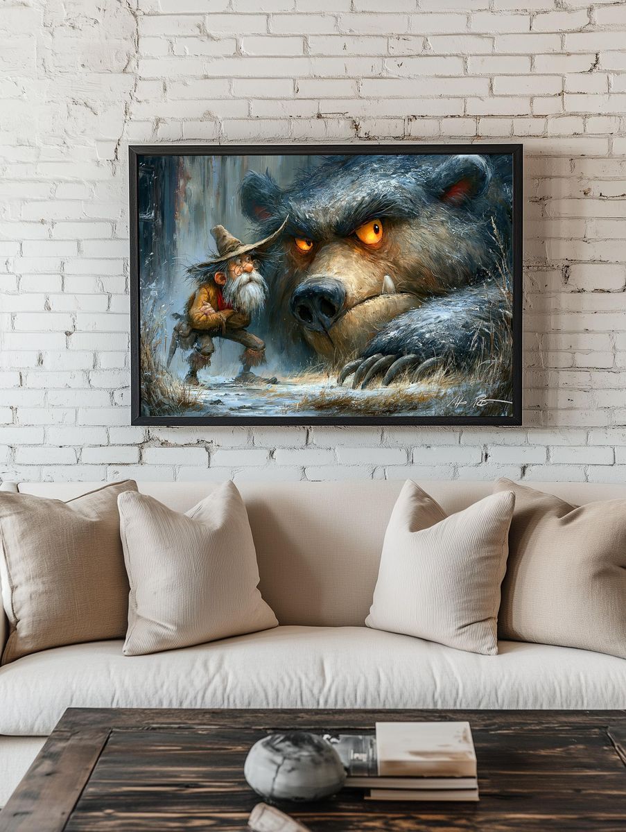 Wizard and Bear Fantasy Illustration Poster. room preview