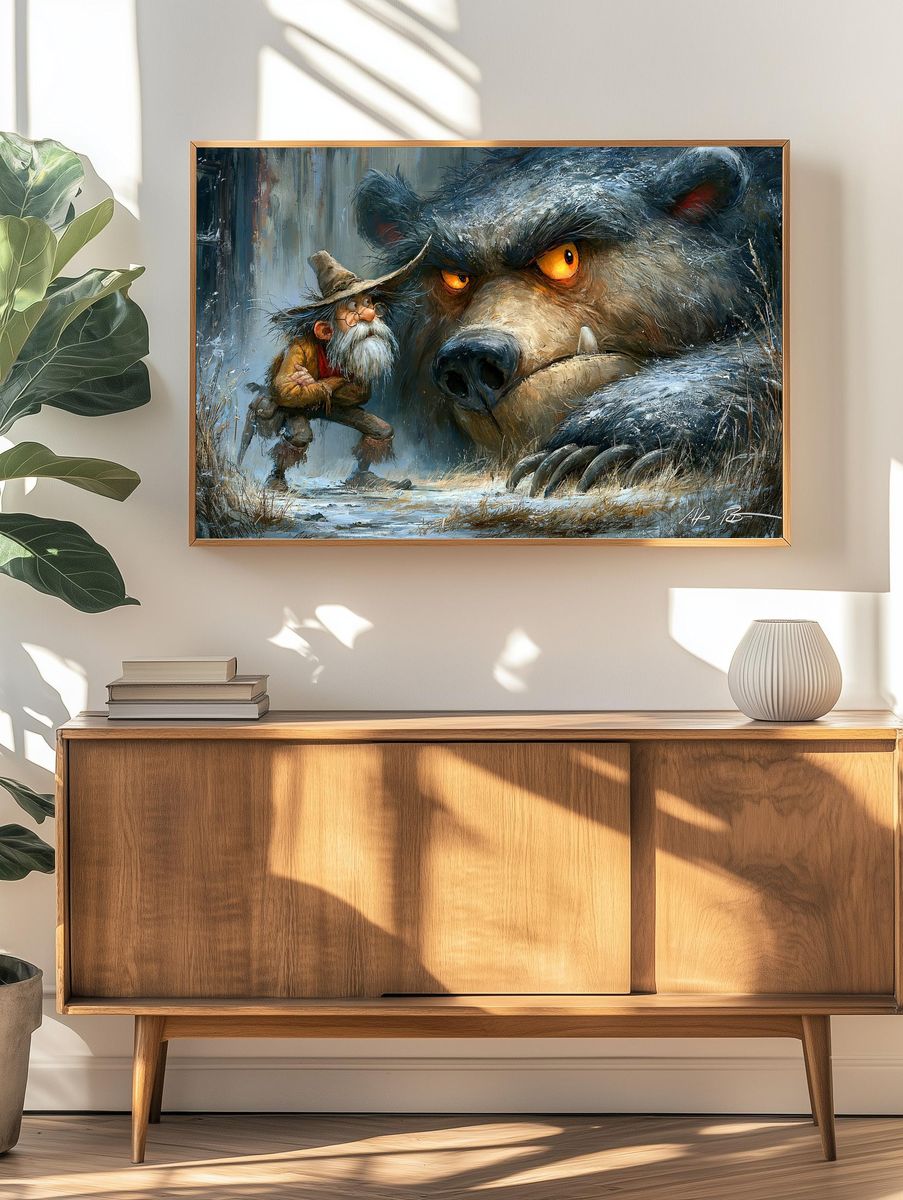 Wizard and Bear Fantasy Illustration Poster. — room view 3