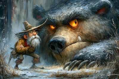 Wizard and Bear Fantasy Illustration Poster. poster