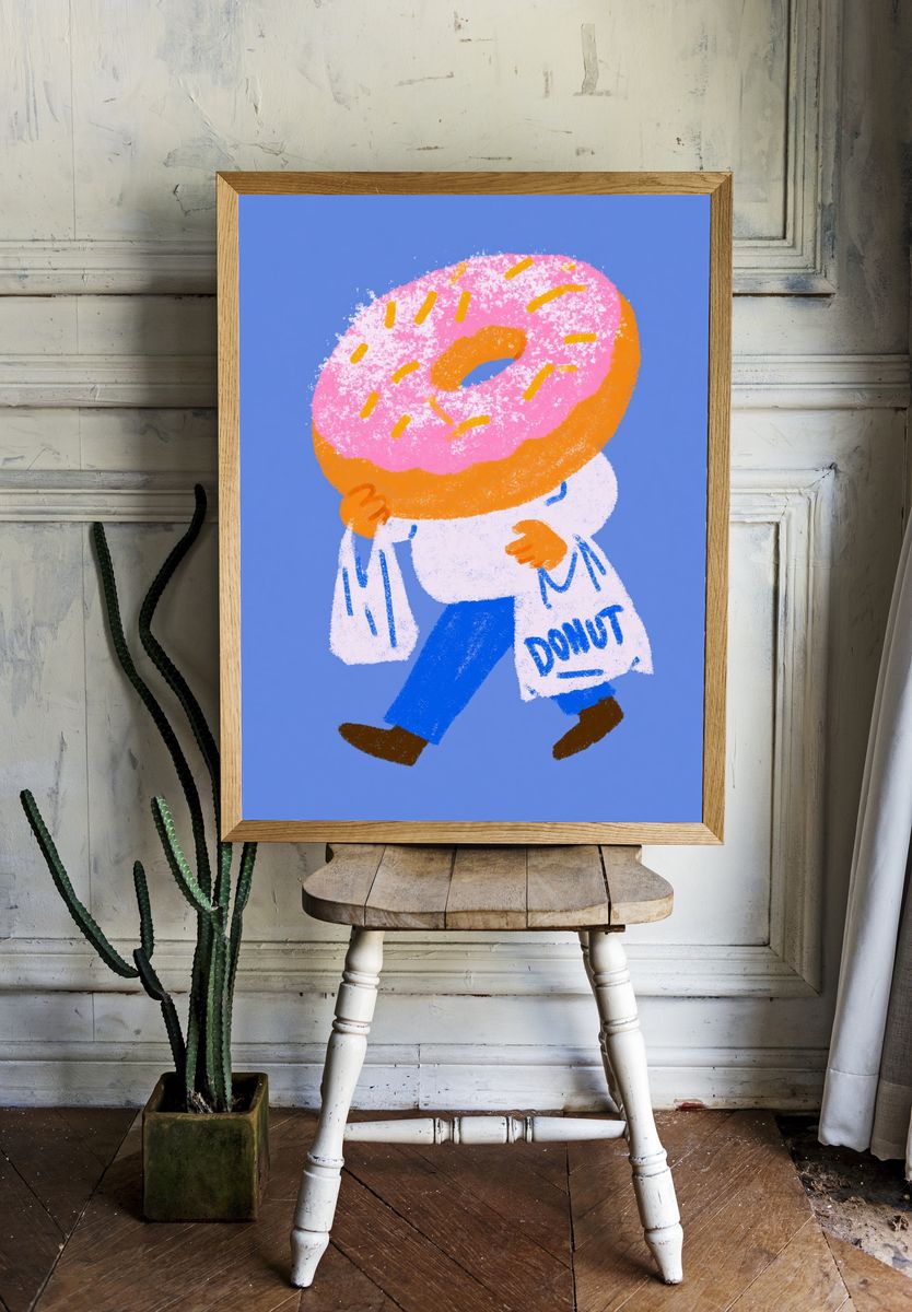 Walking Donut Illustration Poster. room preview