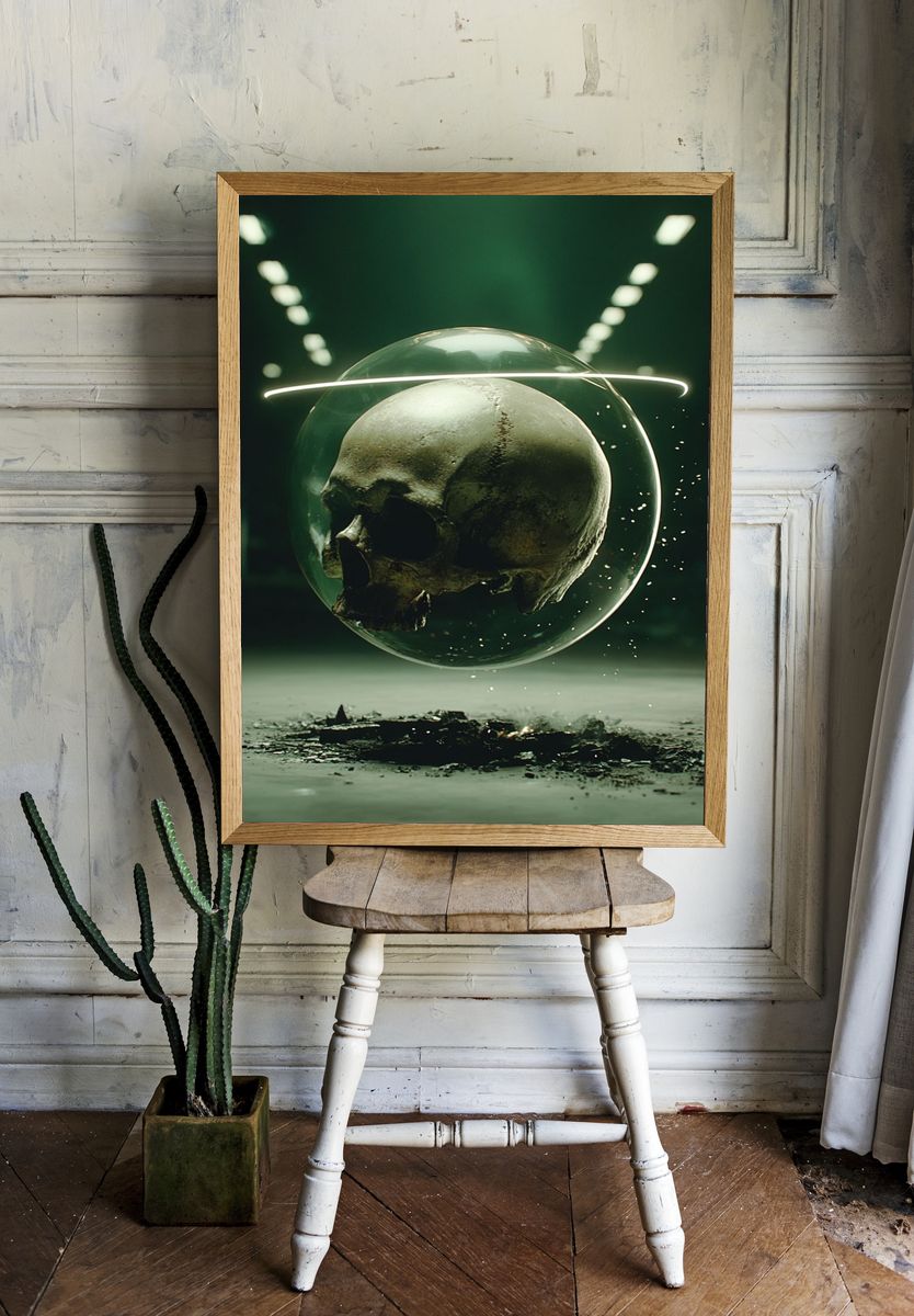 Floating Skull Surrealism Poster. room preview