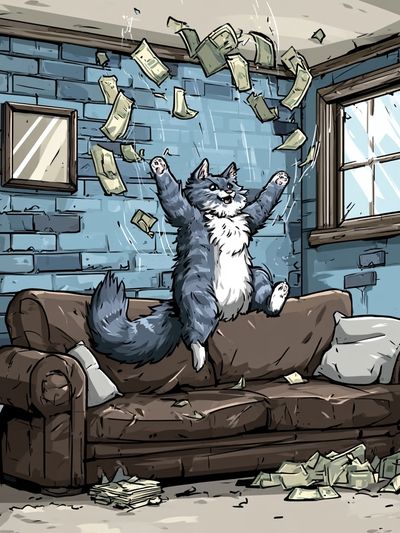 Cat Cash Celebration Illustration Poster. poster