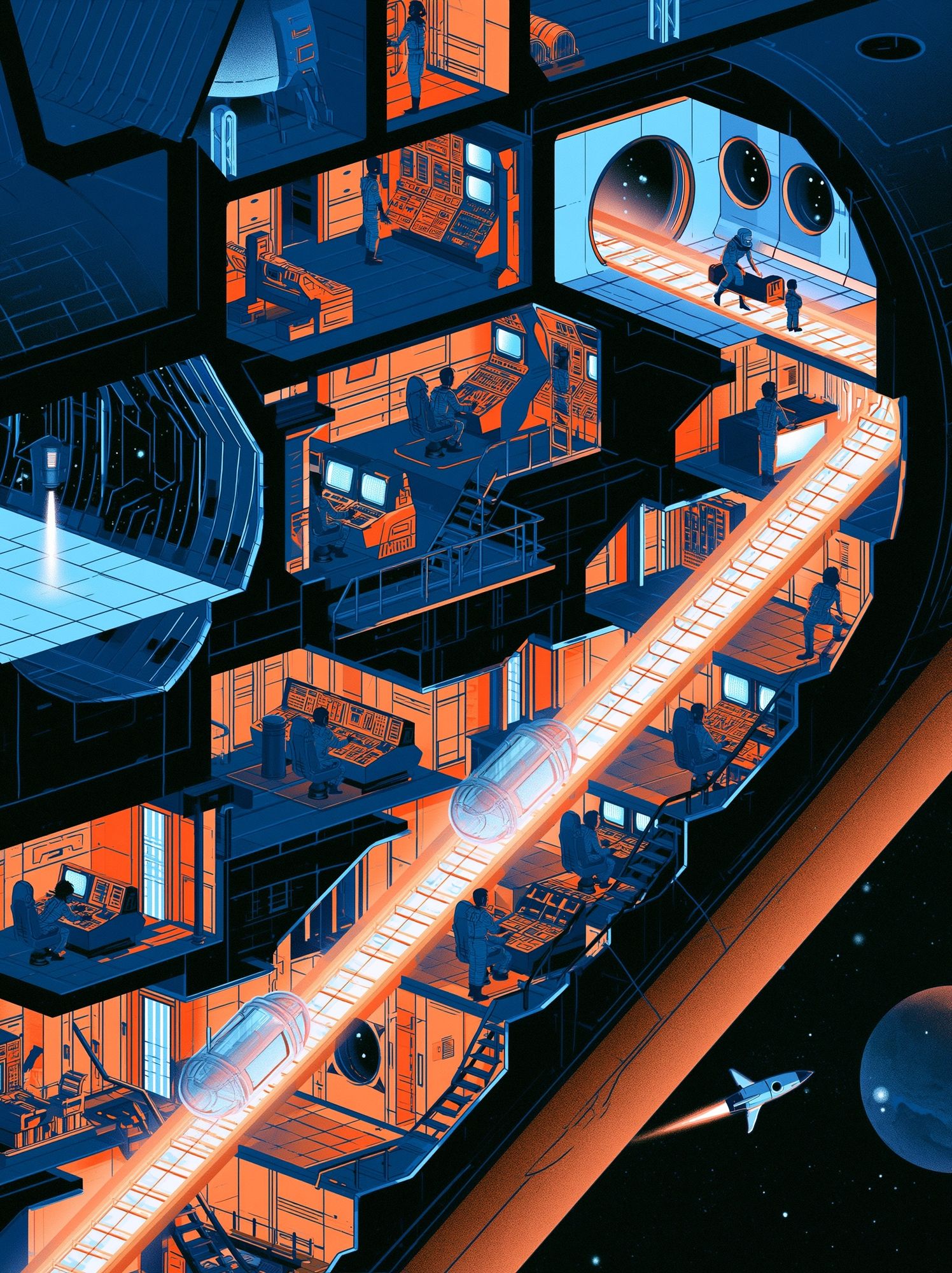 Space Station Corridor Illustration Poster. poster — illustration art