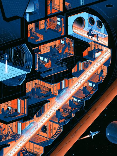 Space Station Corridor Illustration Poster.