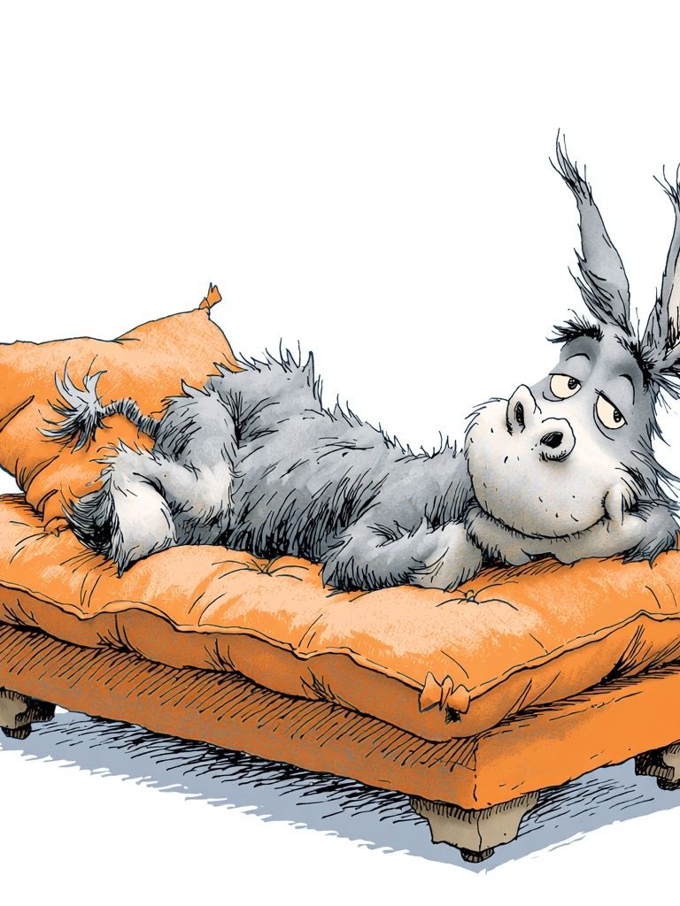 Eeyore on Orange Couch Illustration Poster. poster detail