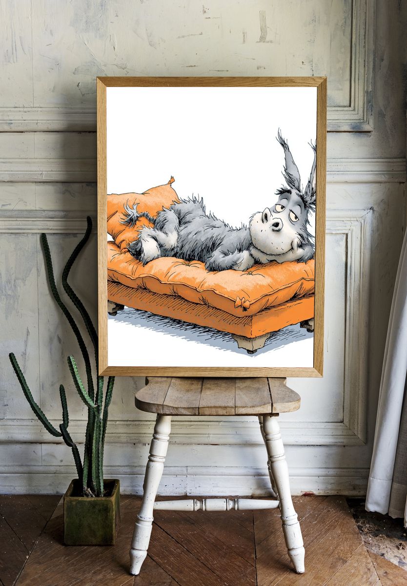 Eeyore on Orange Couch Illustration Poster. — room view 1