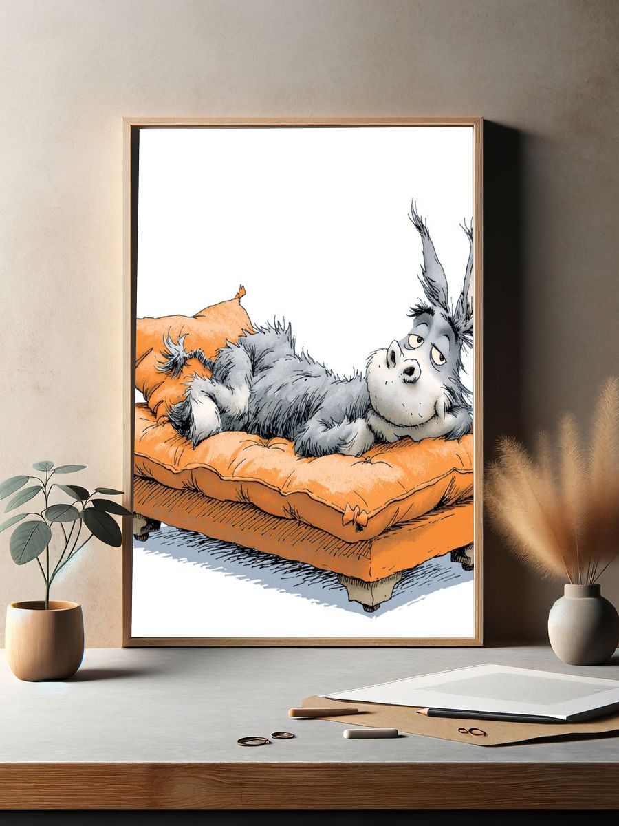 Eeyore on Orange Couch Illustration Poster. — room view 2