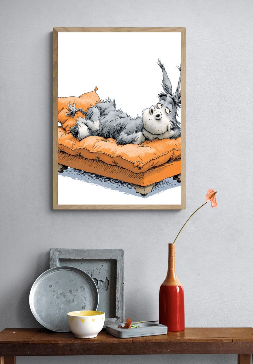 Eeyore on Orange Couch Illustration Poster. — room view 3
