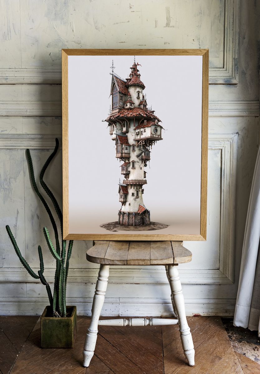 Whimsical Tower House Illustration Poster. — room view 1