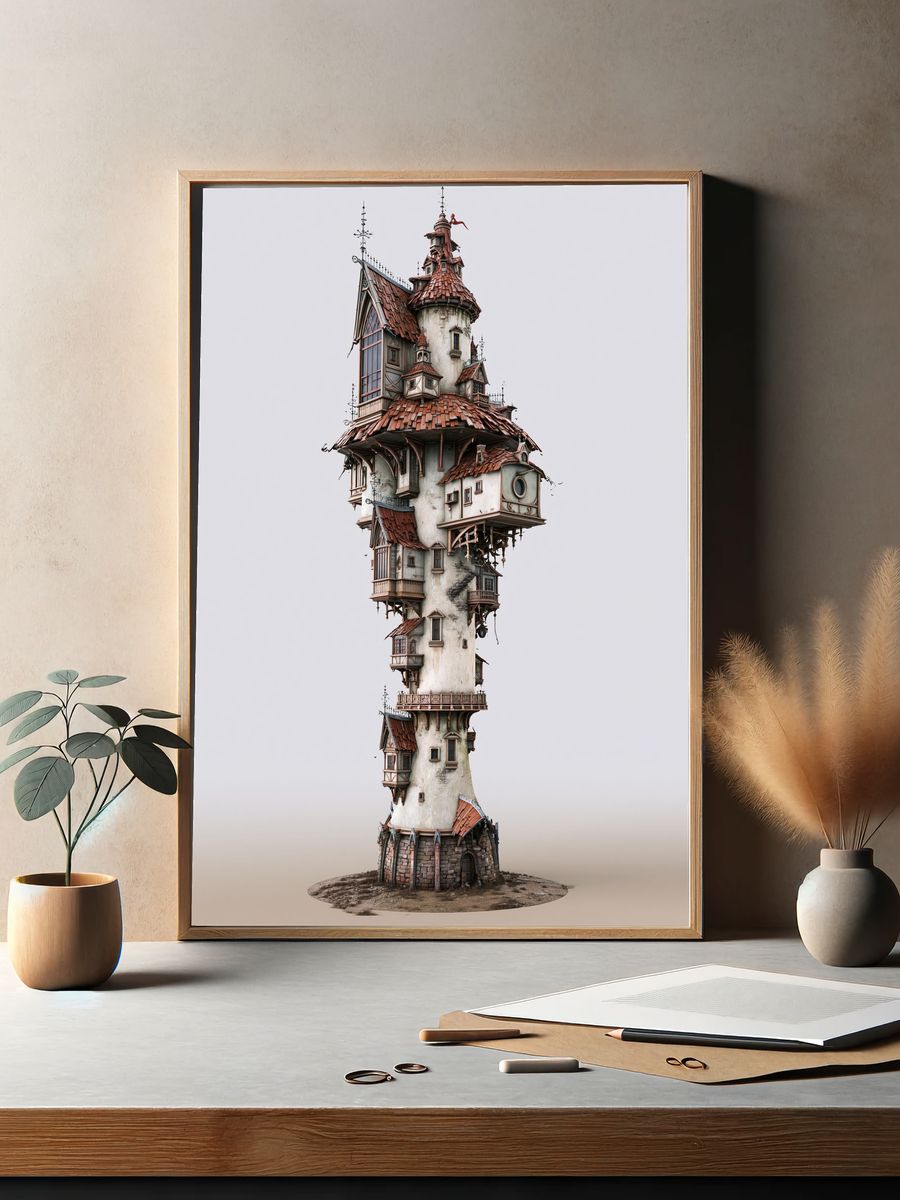 Whimsical Tower House Illustration Poster. — room view 2