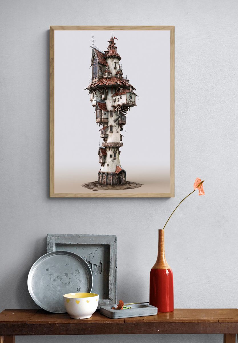 Whimsical Tower House Illustration Poster. — room view 3