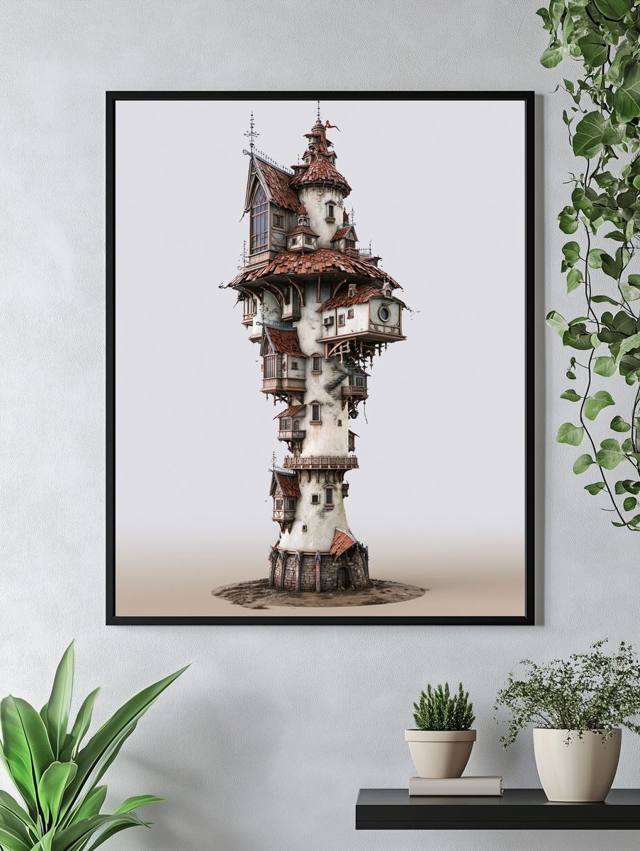 Whimsical Tower House Illustration Poster. — room view 4