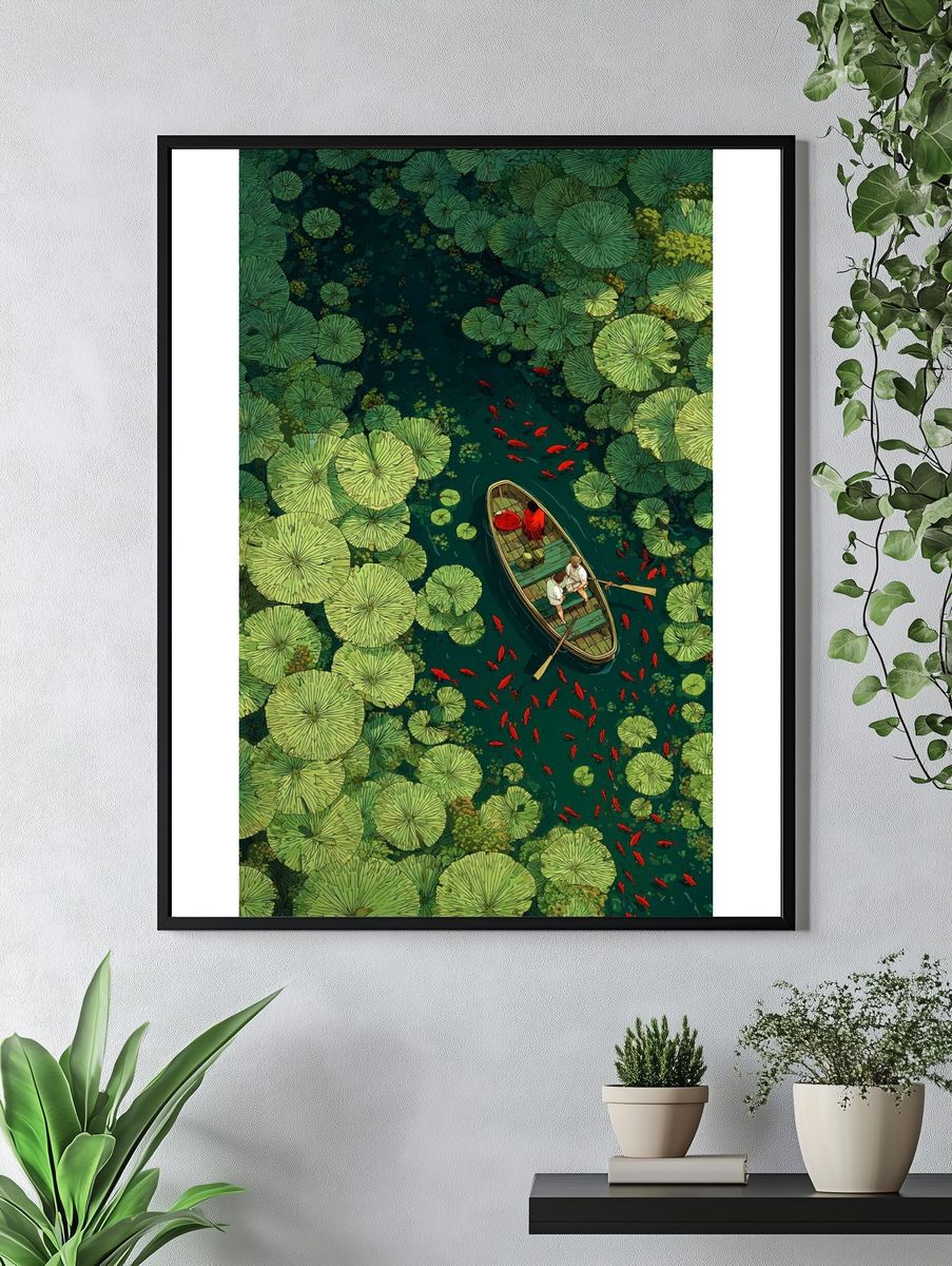 Lotus Pond Boat Ride Illustration Poster. — room view 4