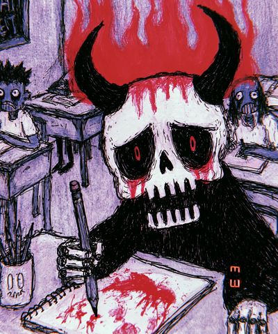 Horned Skull Horror Illustration Poster. poster