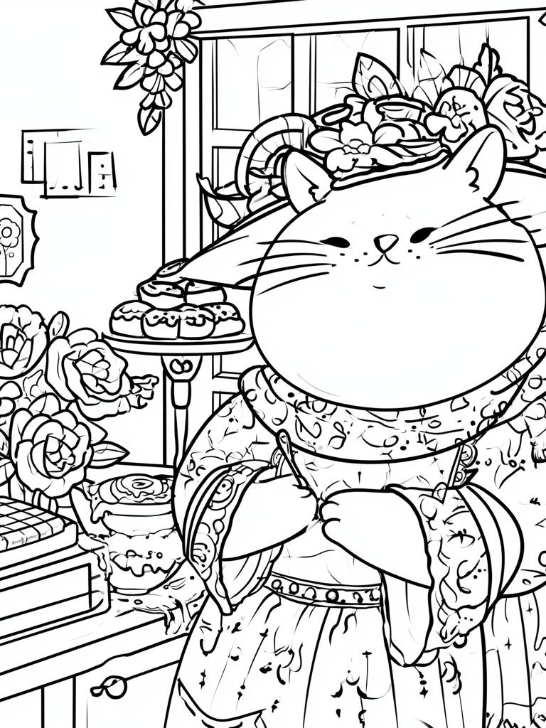 Cat Bakery Coloring Poster. poster detail
