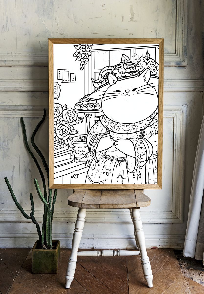 Cat Bakery Coloring Poster. room preview