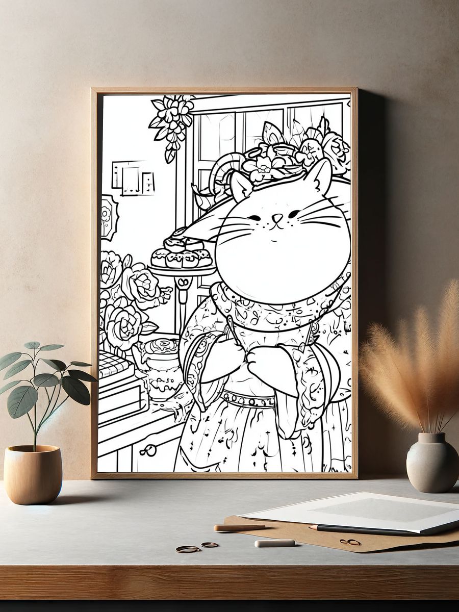 Cat Bakery Coloring Poster. — room view 2