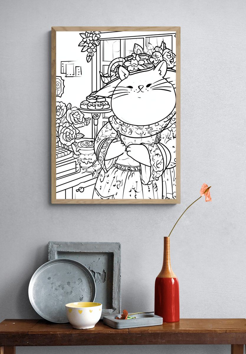 Cat Bakery Coloring Poster. — room view 3