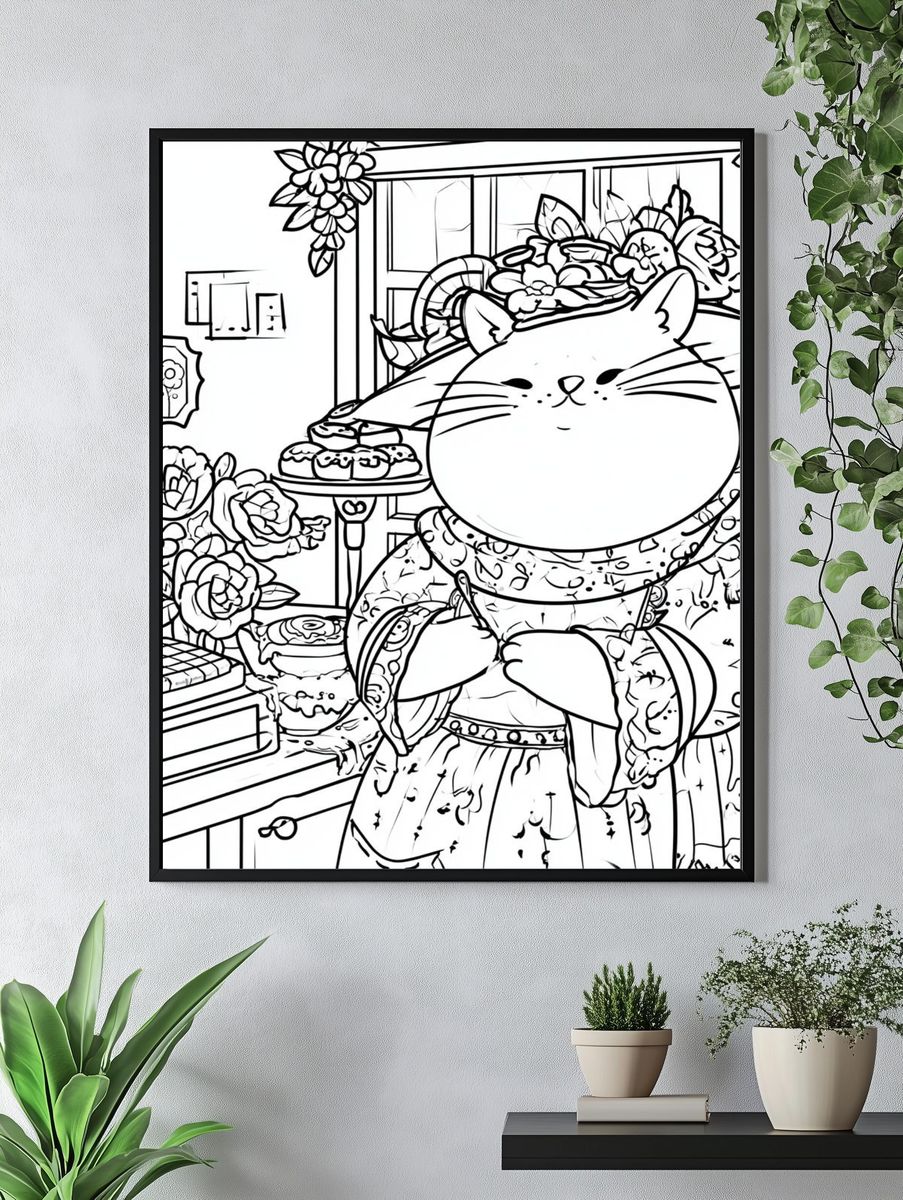 Cat Bakery Coloring Poster. — room view 4