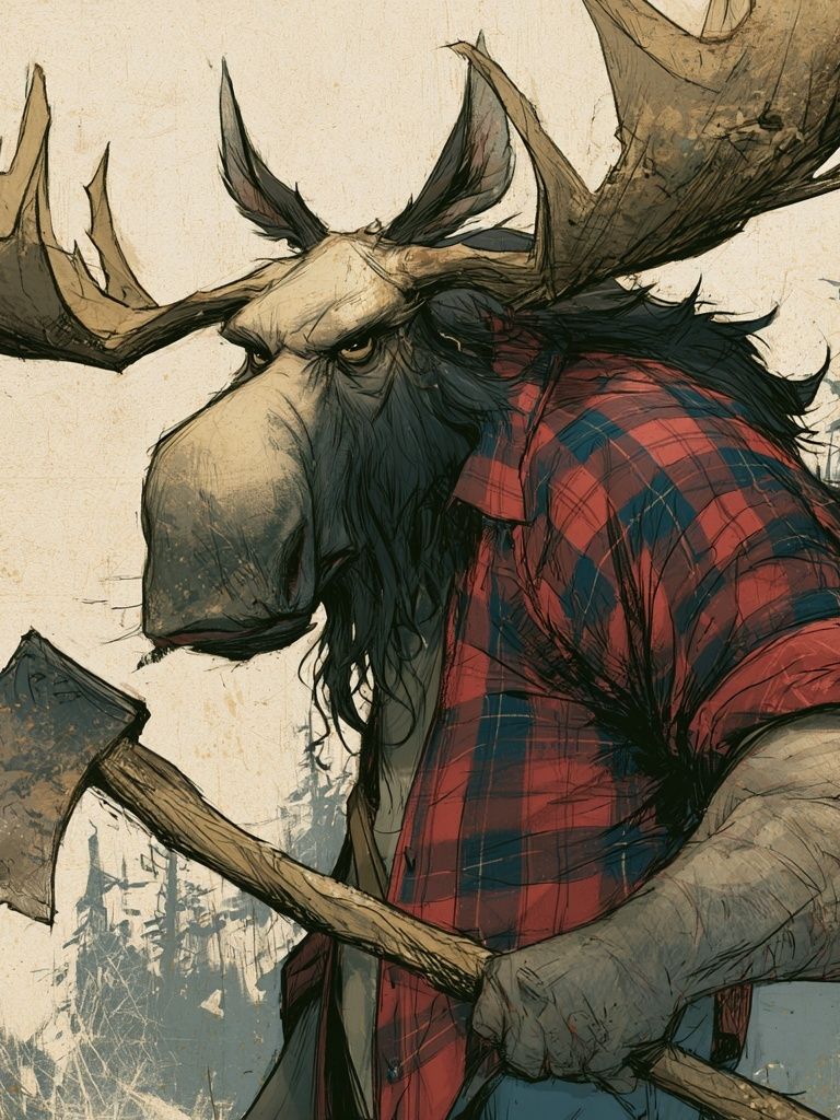 Lumberjack Moose Illustration Poster. poster — illustration art