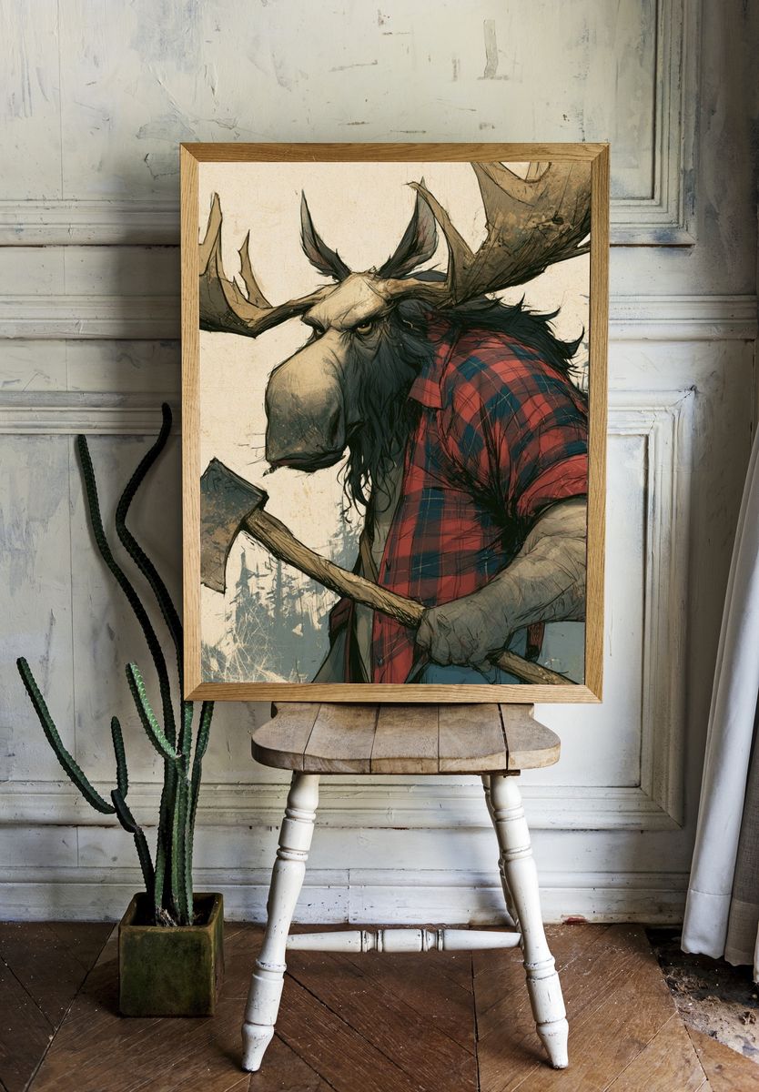 Lumberjack Moose Illustration Poster. room preview