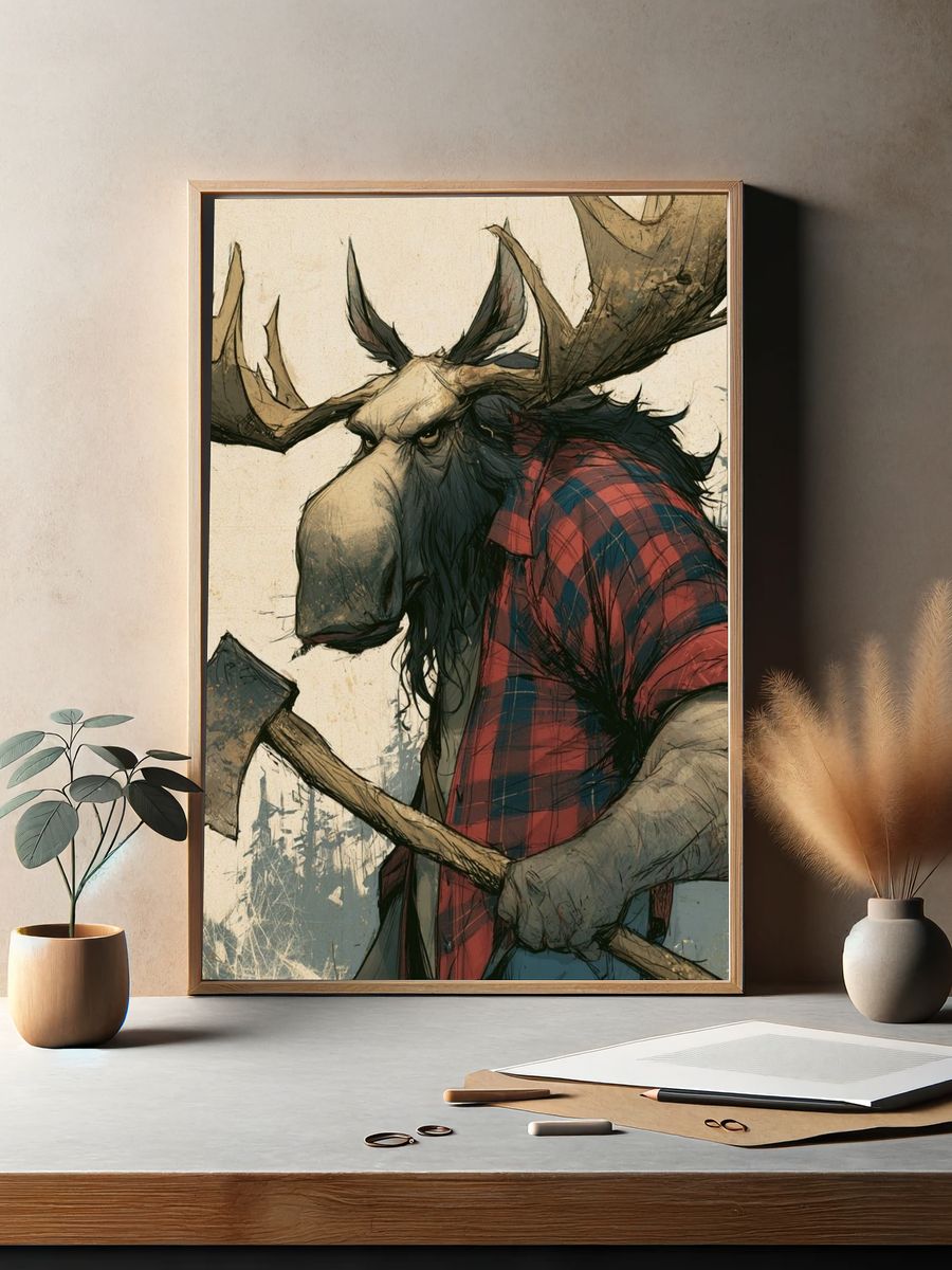Lumberjack Moose Illustration Poster. — room view 2