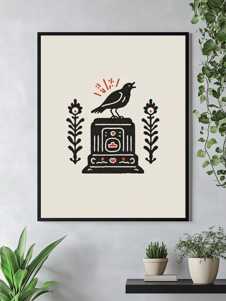 Bird on Pedestal Folk Art Poster. — room view 4
