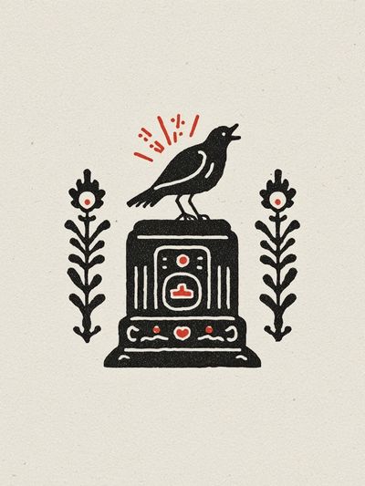 Bird on Pedestal Folk Art Poster.