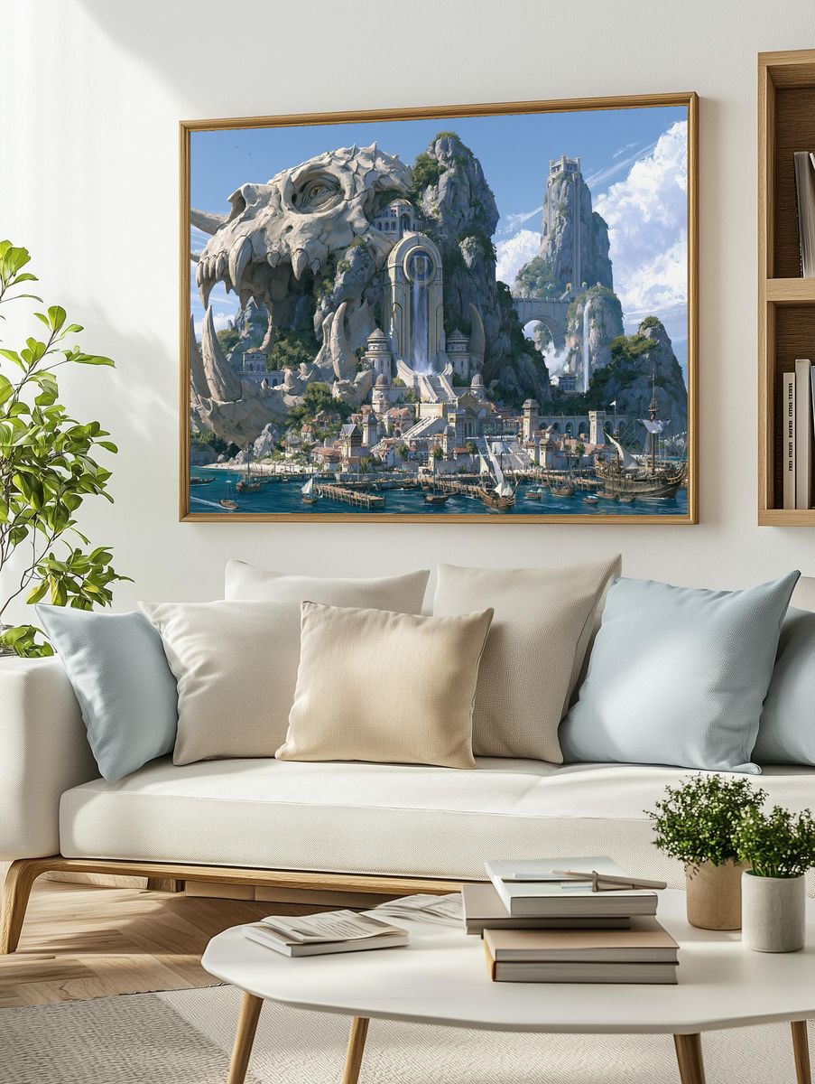 Dragon Skull Harbor Fantasy Print. — room view 2