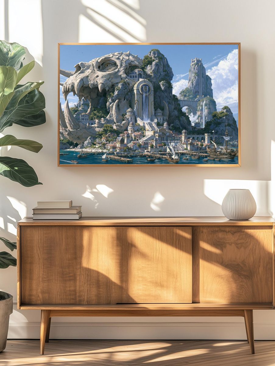 Dragon Skull Harbor Fantasy Print. — room view 3