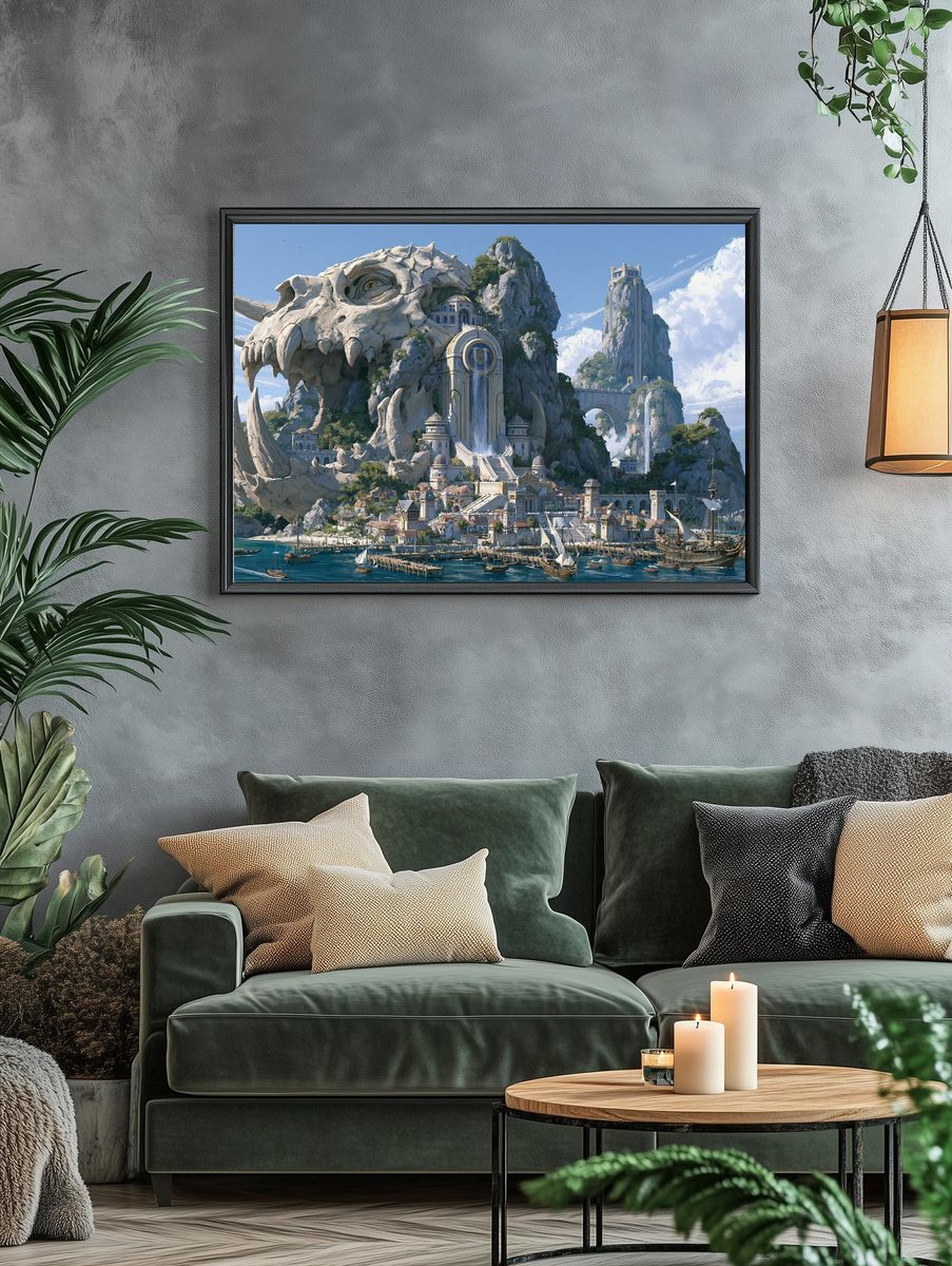 Dragon Skull Harbor Fantasy Print. — room view 4