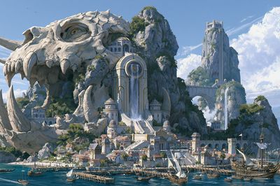 Dragon Skull Harbor Fantasy Print.