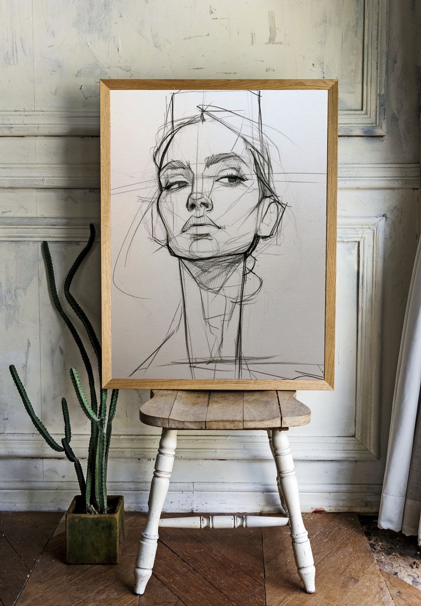 Sketch Portrait Line-Art Poster. room preview