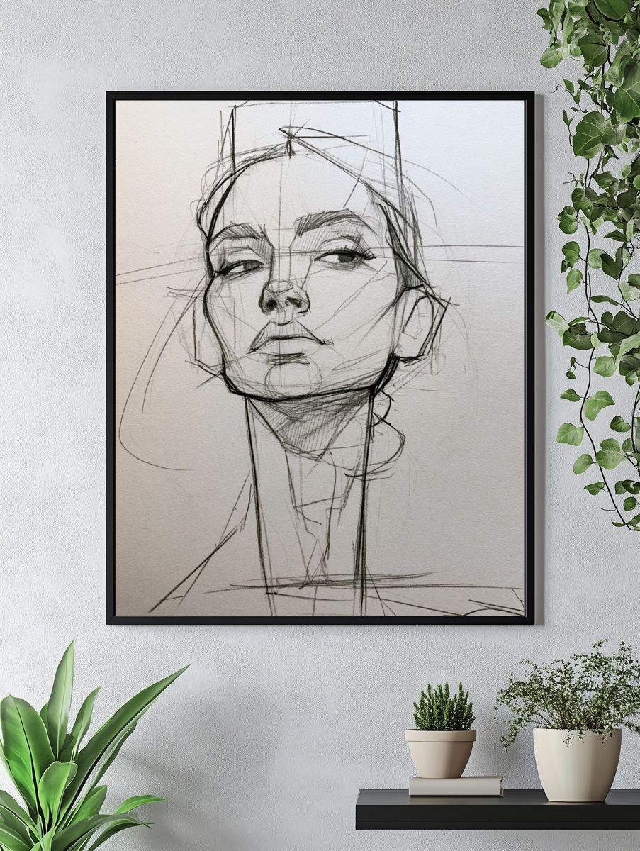 Sketch Portrait Line-Art Poster. — room view 4