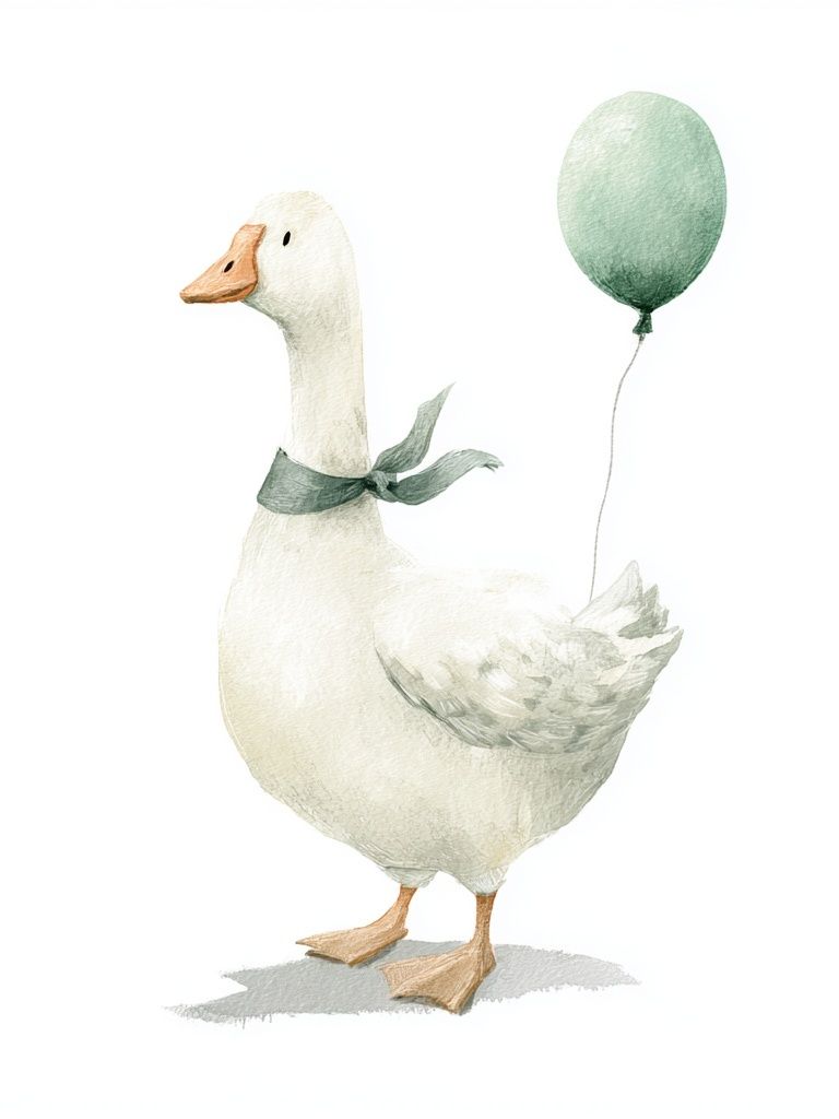 Goose with Balloon Watercolor Print. poster detail