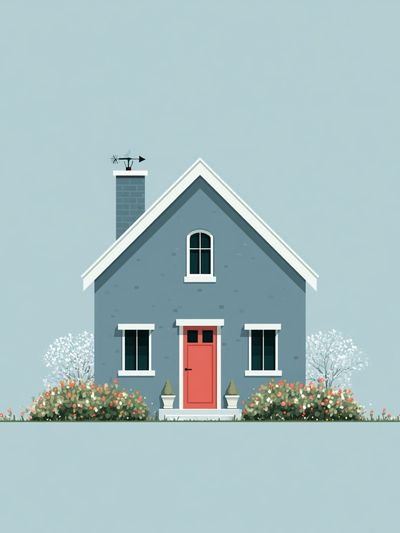 Blue Cottage Illustration Poster.